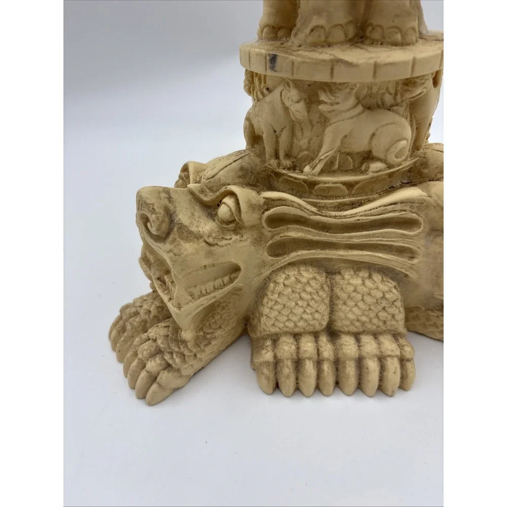 Vintage Asian Heavily Carved Resin Goddess Elephant Plant Stand Pedestal
